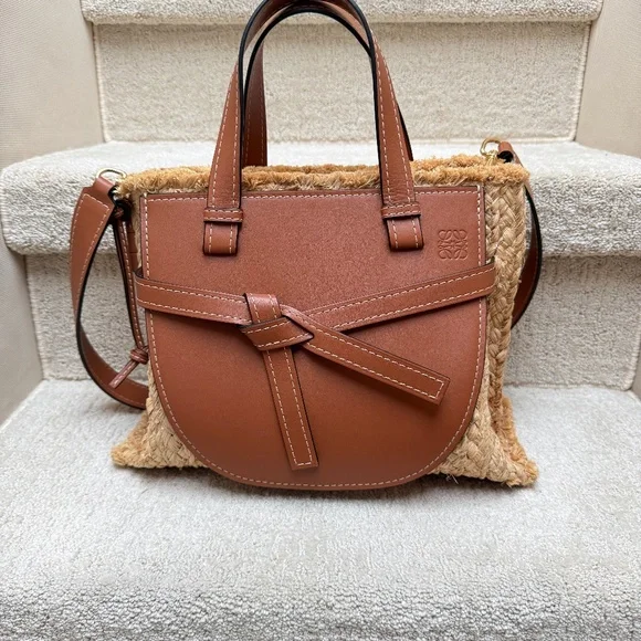 Loewe Dual Gate Satchel in Raffia & Brown Leather - Picture 1 of 8
